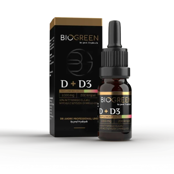 Olej konopny CBD 10% z wyciągiem z szyszek chmielu + witamina D3