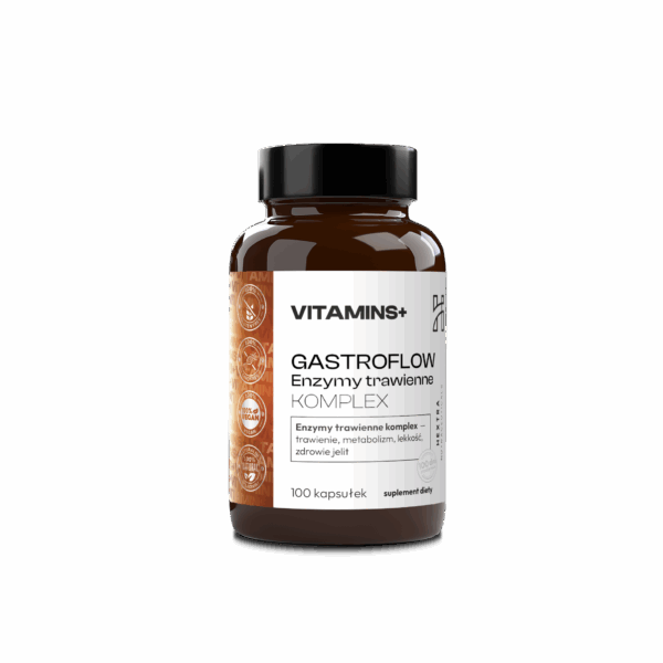 GASTROFLOW : Enzymy trawienne komplex 100kaps. x 500 mg  trawienie, metabolizm, lekkość, zdrowie jelit