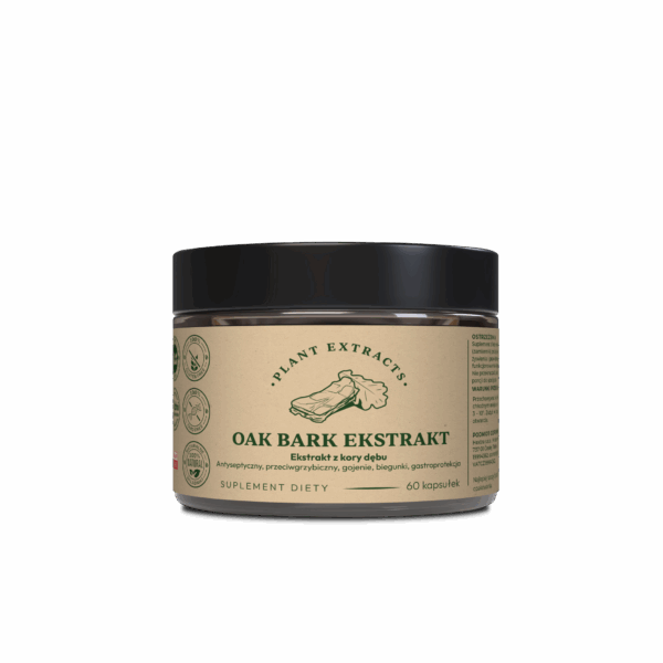 OAK BARK ekstrakt z kory dębu 60 kaps.x500mg antyseptyczny, przeciwgrzybiczny, gojenie, biegunki, gastroprotekcja