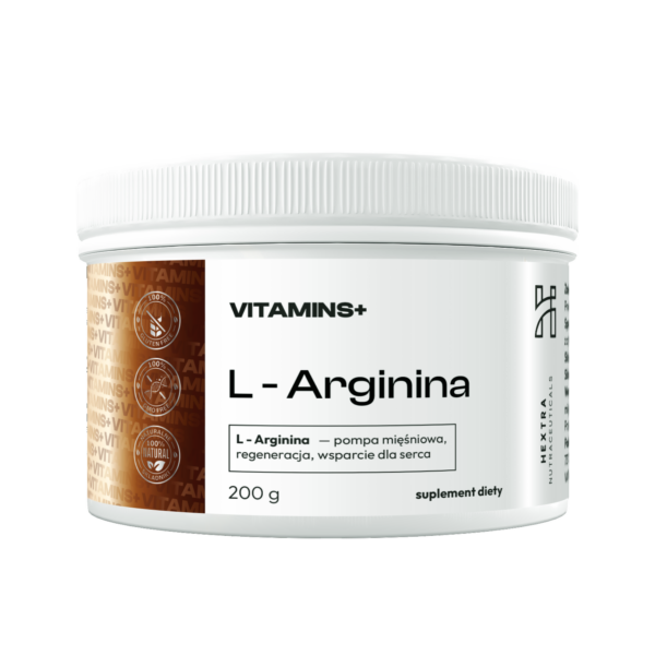 L-arginina 200g – pompa mięśniowa, regeneracja, wsparcie dla serca