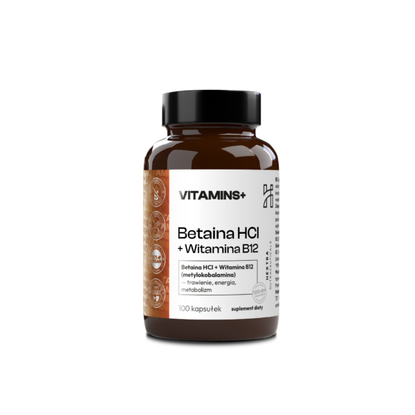 B12 metylokobalamina 300ug + Betaina HCL kapsulki – trawienie, energia, metabolizm