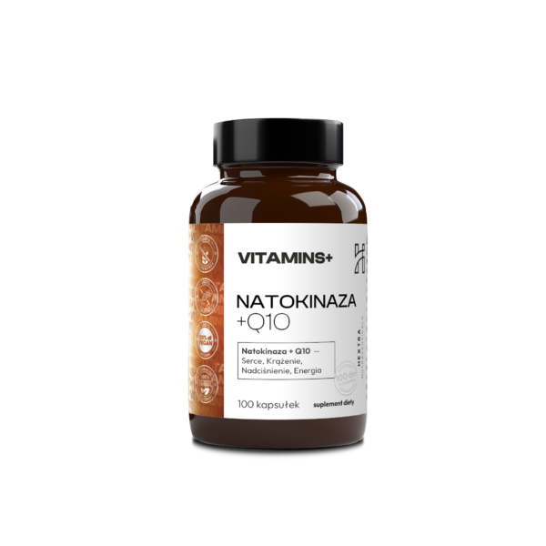 Nattokinaza + Q10 500mg x 100kaps.  Serce, Krążenie, Nadciśnienie, Energia 5000 FU100