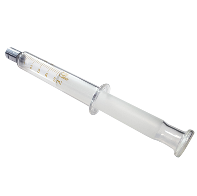 5 ml CAŁA SZKLANA strzykawka medyczna tłoczek na szlifie adapter ze stali